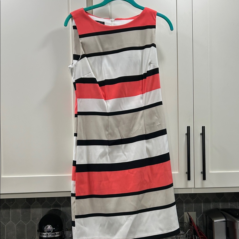 Alex Striped Sleeveless Dress - Coral, Black, White